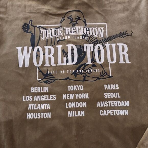 True Religion VELOUR TOUR TRACK JACKET Full Zip Men’s Large Travertine Tan - Picture 3 of 8